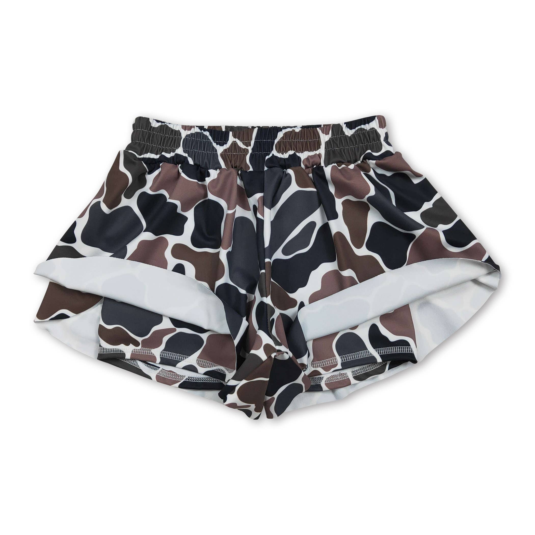 Brown camo kids girls summer active shorts