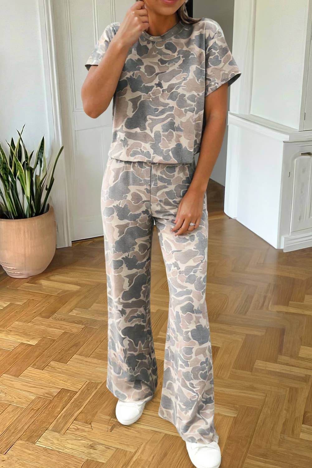 Camo Print Short Sleeve Top 2pcs Pants Set SS26 | S-XL