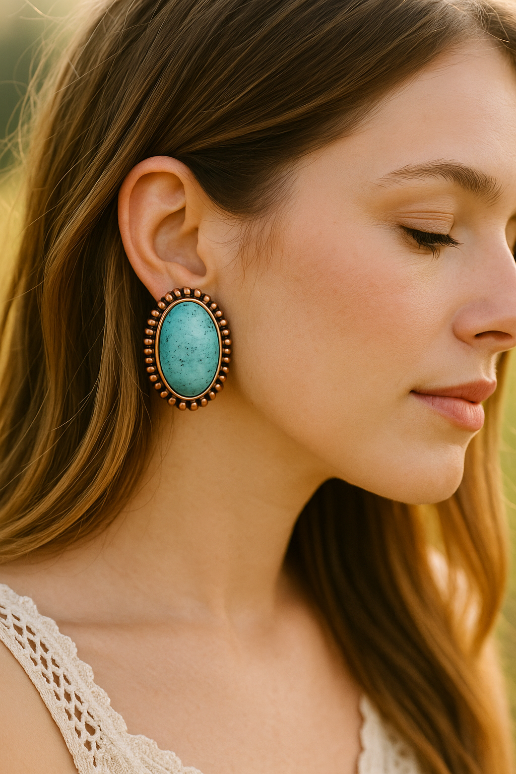 Sagebrush Sunset Earrings – Oval Turquoise & Copper Studs