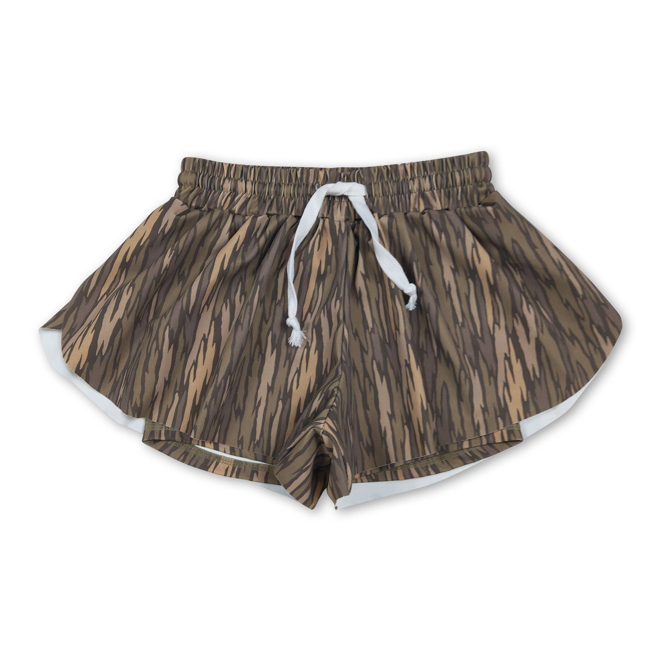 Brown camo kids girls summer active shorts
