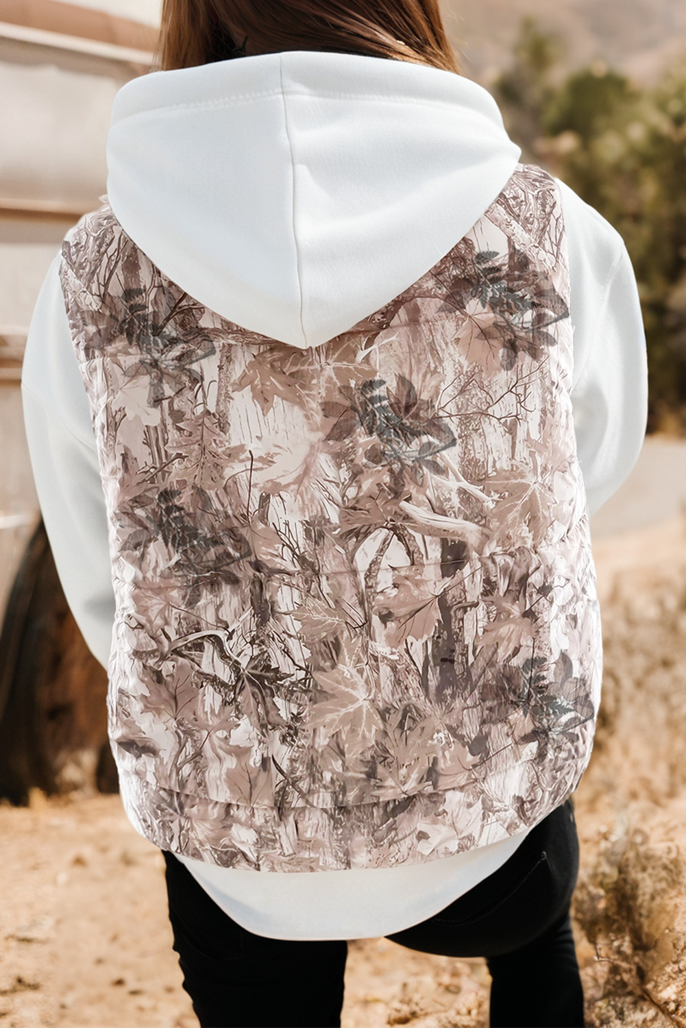 Fashion-W Leafy Abstract Print Winter Puffer Vest