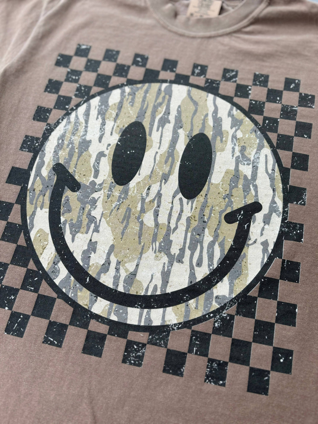 Checkered Camo Smiley Wholesale Tee