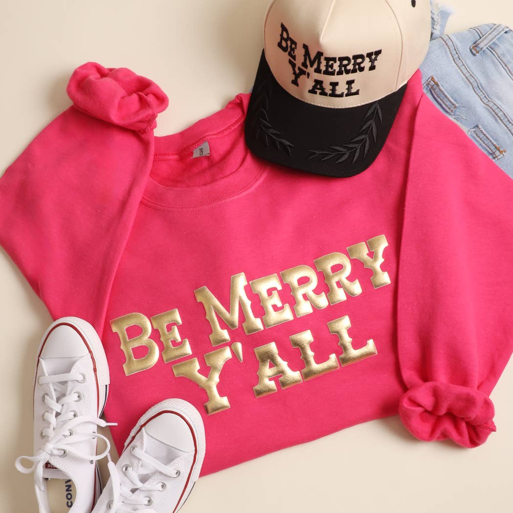BE MERRY Y'ALL Metallic Gold PUFF Heavyweight Sweatshirt