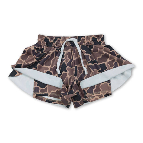 Brown camo kids girls summer active shorts