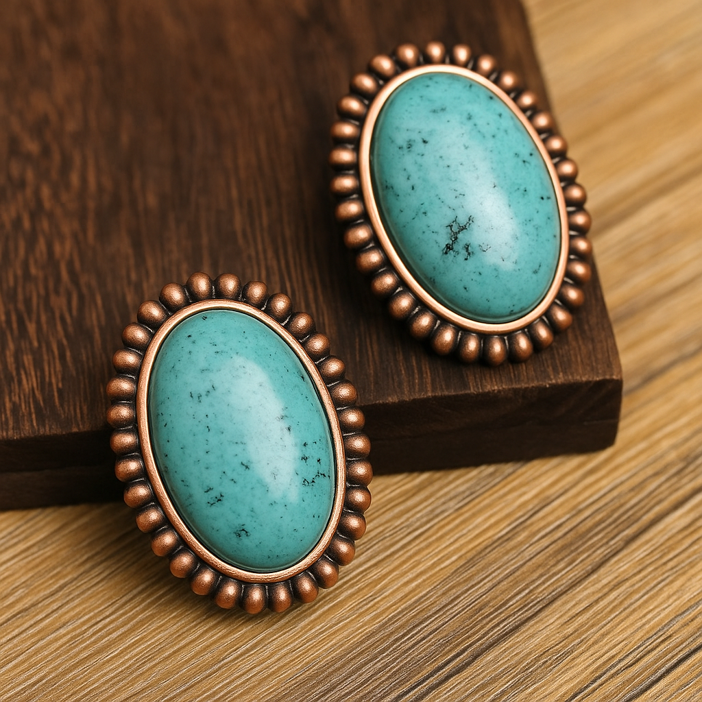 Sagebrush Sunset Earrings – Oval Turquoise & Copper Studs