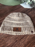 Heathered Brown Beanie with Leather Patch