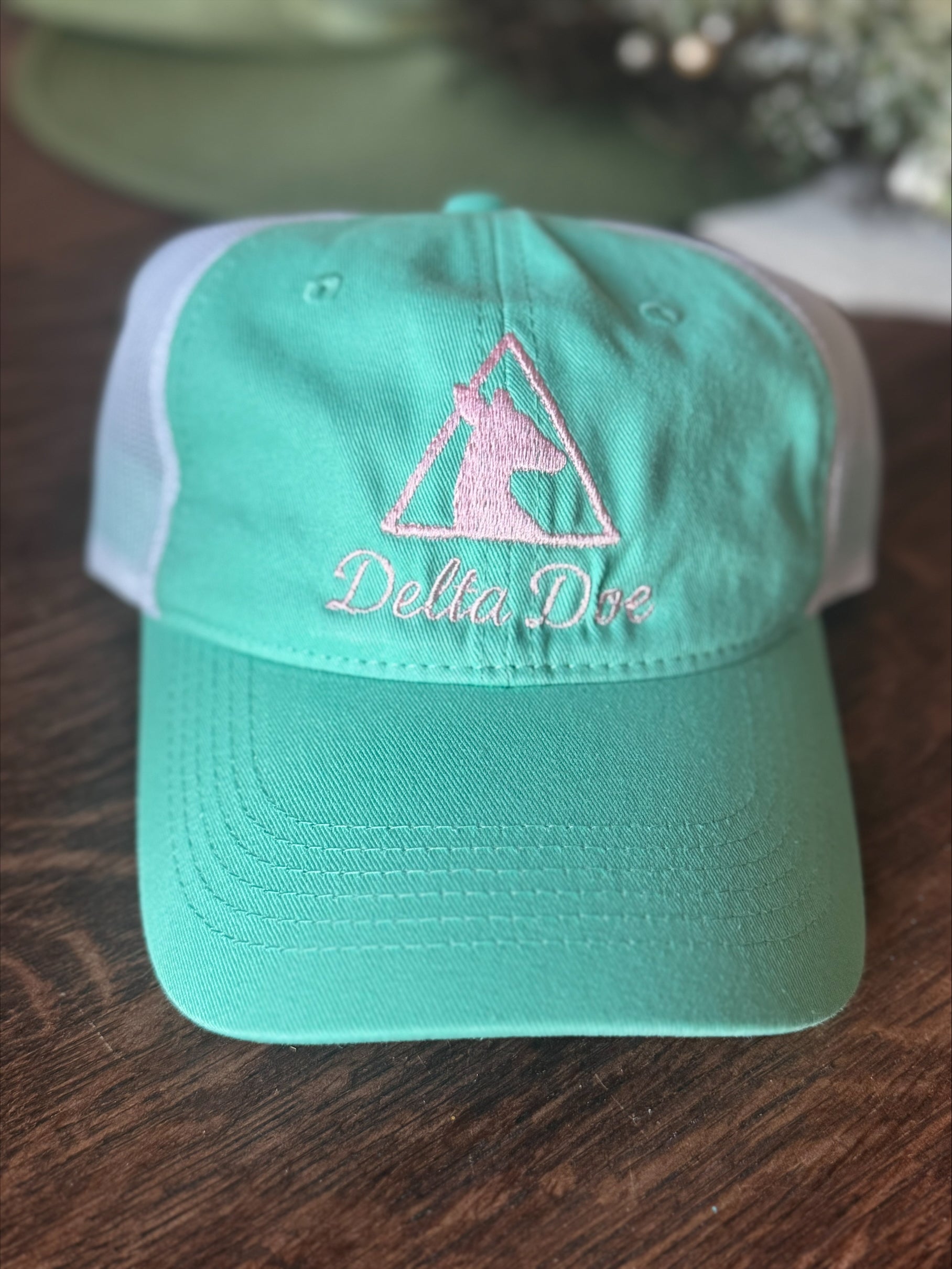 Mint Green with Light Pink Embroidered Hat