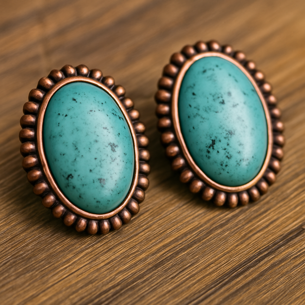 Sagebrush Sunset Earrings – Oval Turquoise & Copper Studs