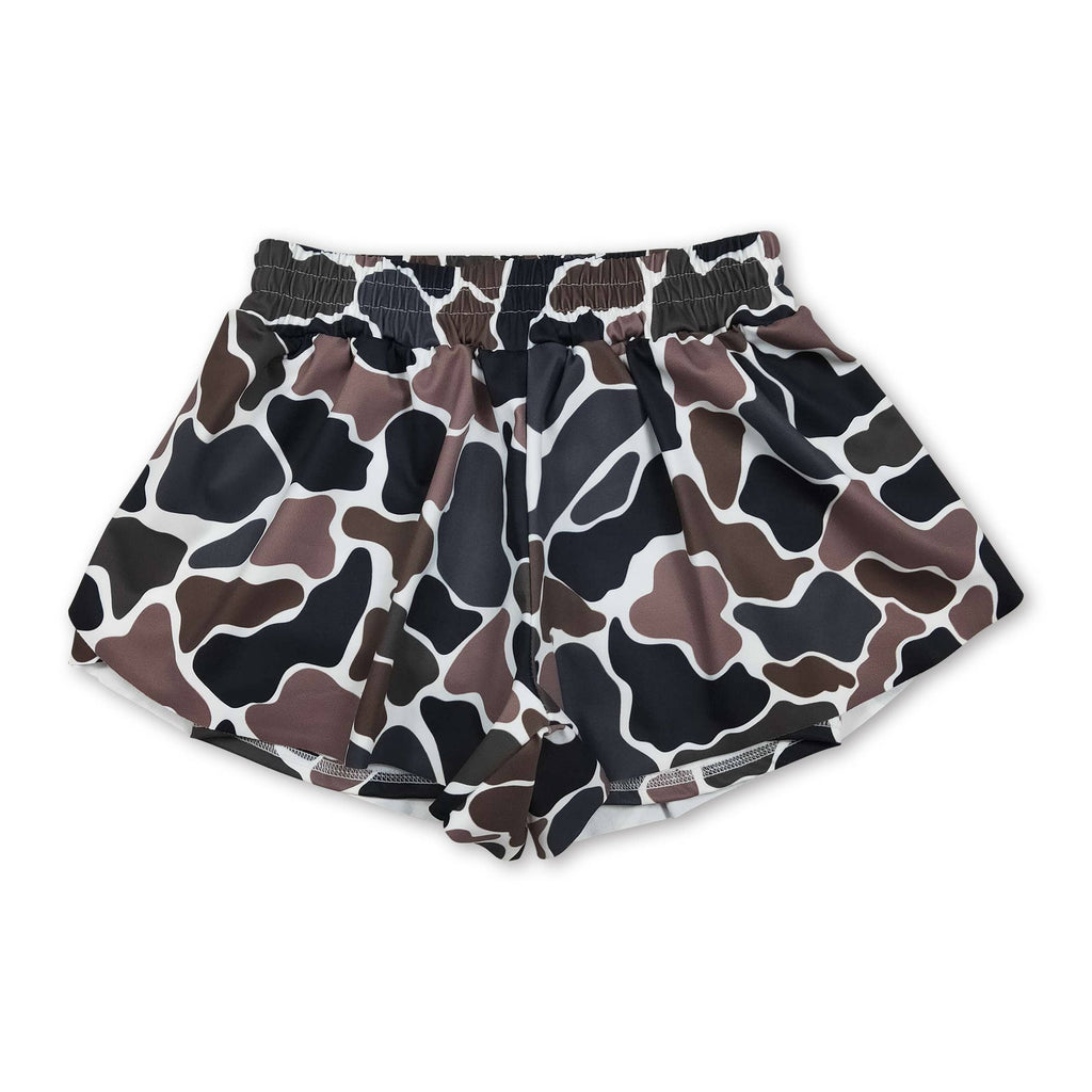 Brown camo kids girls summer active shorts