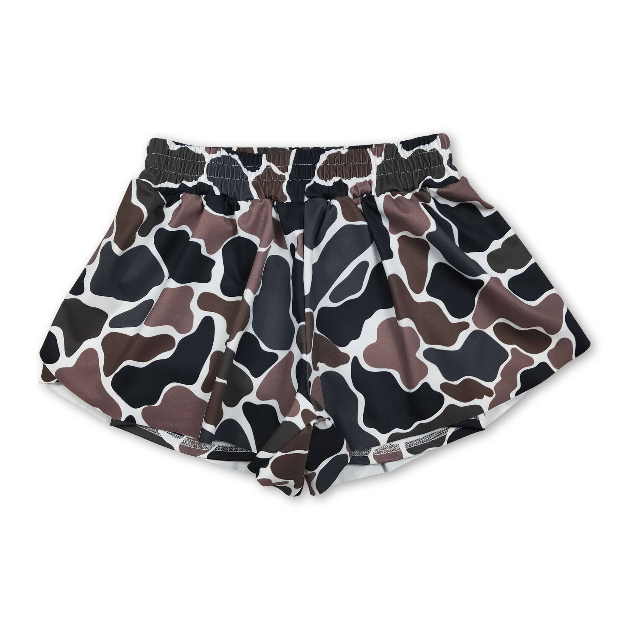 Brown camo kids girls summer active shorts