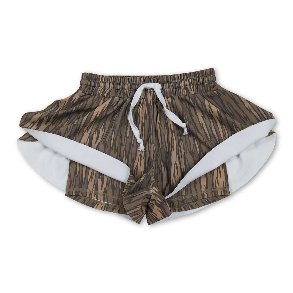 Brown camo kids girls summer active shorts