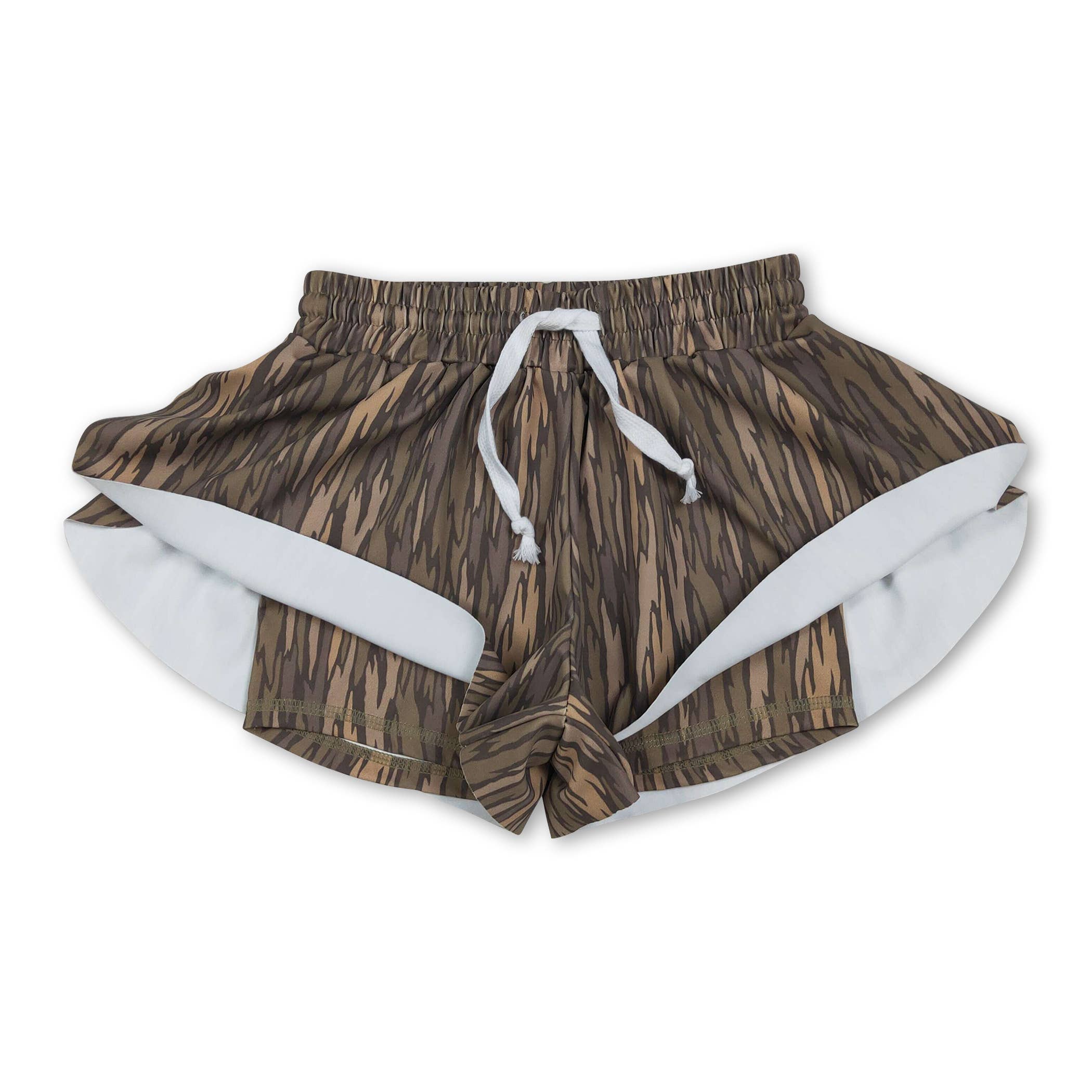 Brown camo kids girls summer active shorts