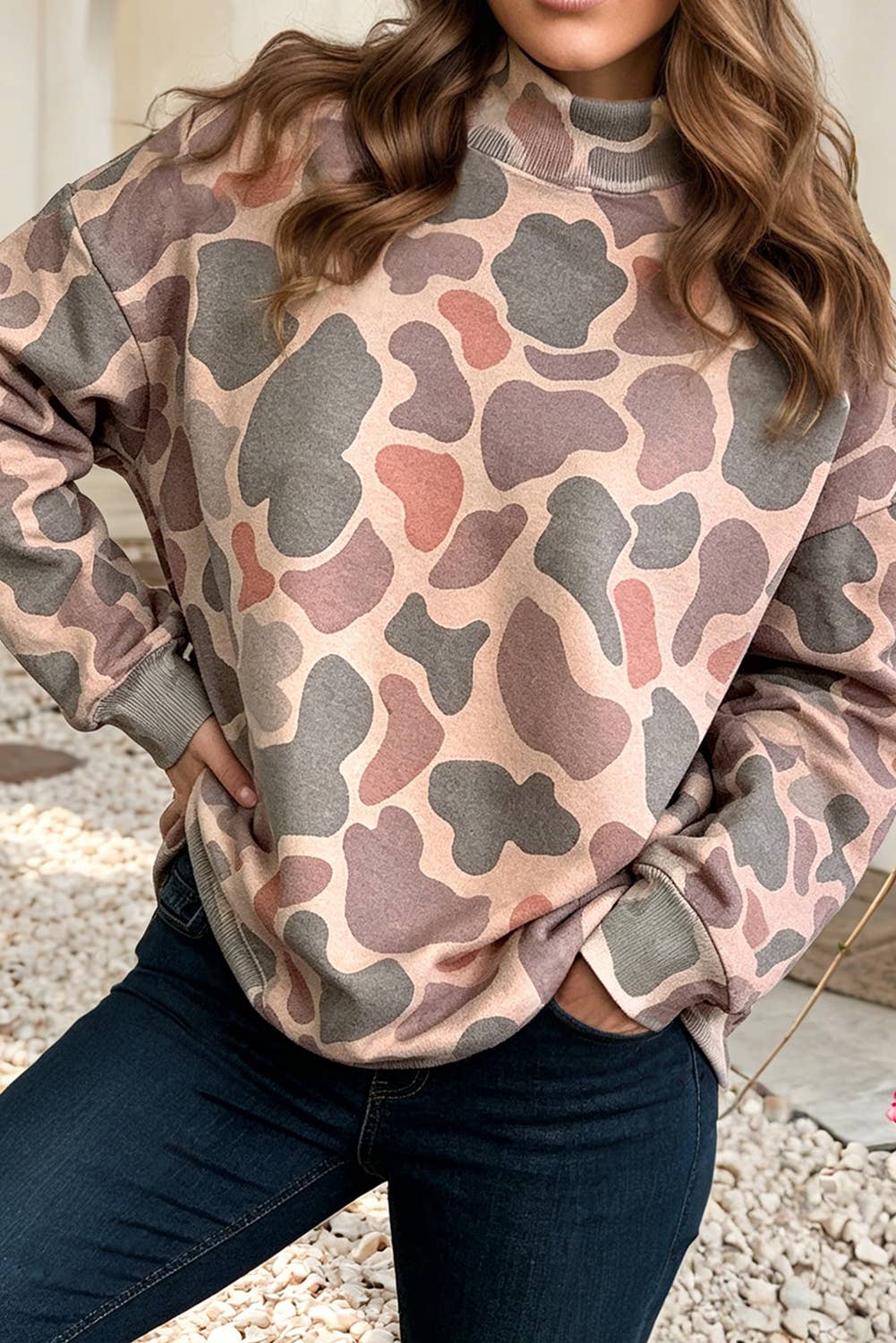 NEW Camouflage Mock Neck Pullover Sweatshirt|S-1X