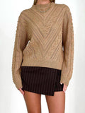 Long Sleeve Textured Knit Sweater with Mock Neck